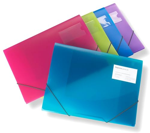 Rapesco 0719 3-klaff folio plånbok, A4+, ljusa genomskinliga färger, paket med 5