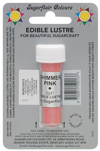 Sugarflair SCHIMMERND ROSA Essbares Glanz Staub Puder - Kuchen Dekoration Schimmer