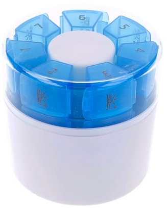 First Aid Only pilulier 7 jours | Boîte à médicaments avec 4 compartiments pour le matin, le midi, le soir et la nuit | Avec diviseur de pilules et mortier | P-10000