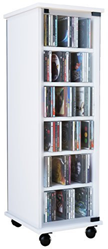 VCM CD DVD Regal Turm Tower Vitrine Schrank Möbel mit Rollen Drehbar Farbwahl 98 x 31 x 35 cm Valenza