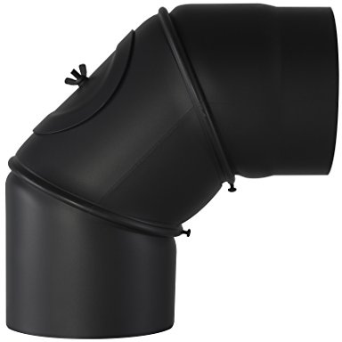 Kamino-Flam Tuyau de Poêle Coude Réglable Ø env. 130 mm, Coude de Poêle Réglable de 90°-180° en Acier Laqué Senotherm, Avec Ouverture de Nettoyage, Testé EN-1856-2, Noir