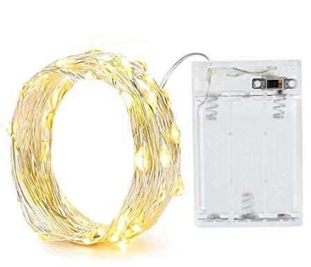 Fairy Lights, 2M 20 LEDs Battery Powered Silver Wire String Lights Waterproof Fairy Lights Indoor Outdoor Lighting Bedroom Garden Jars Camping Wedding Party Festival Tree decorations - Warm White