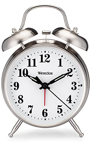Westclox -Big Ben Twin Bell Alarm Clock | Loud Alarm Clock for Heavy Sleepers | Battery Operated Metal Clock with Backlight for Bedside Table, Bedroom, Kids Room, Desk (Silver, 4)