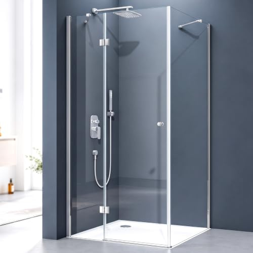 doporro Eck-Duschkabine 80x90cm Eckdusche ESG-Sicherheitsglas Klarglas | Inkl. Easy-Clean-Beschichtung | Links- oder rechtsmontierbar | Hochwertige Aluminiumprofile in Chrom | Ravenna05K