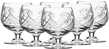 6 Russian CUT Crystal Cognac Snifters 300ml/10oz Hand Made by Belarus