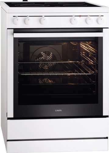 AEG 40006VS-WN Freistehender Elektroherd / 60 cm Backofen mit Glaskeramik-Kochfeld/Mehrzweckzone/Umluftgrillen/Feuchte Umluft/Restwärmeanzeige / 73 l Heißluftofen/weiß & schwarz