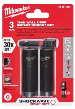 Milwaukee 49-66-4417 - Juego de llaves de vaso de impacto profundo de pared fina con esquinas de radio y adaptador hexagonal (conductor no incluido).