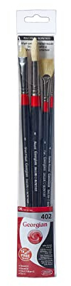 Daler-Rowney Georgian Oil Brush Wallet Set, Hog Bristle & Sable Hair, Long Handle, 4 Assorted Brushes, For Professional Artists & Students | Long Handled Brush Wallet Set, Hog Bristle & Sable Hair, Assorted Brushes, For Professional Artists & Students