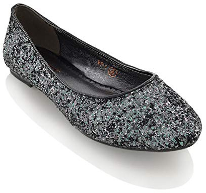 Womens Ladies Flat Ballet Glitter Bridal Bridesmaid Prom Dolly Sparkly Pumps Slip On Shoes Size 3-9