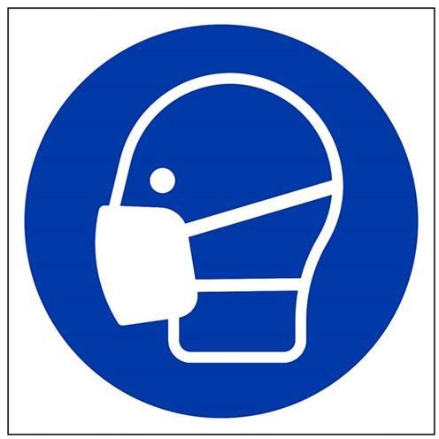 vsafety 41035 at-s Maske Logo Pflicht Schutzbekleidung Schild, selbstklebend, quadratisch, 200 mm x 200 mm x 200 mm, blau