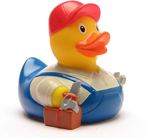 Duckshop I Badeente Handwerker I Quietscheente I L: 7,5 cm I inkl. Quietscheentchen-Schlüsselanhänger im Set I Geschenk für Facharbeiter I Präsent Sammler