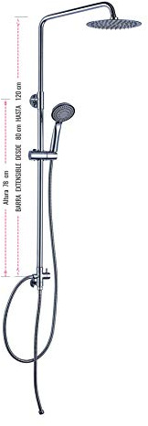 Duschsäule ohne Armatur, ausziehbar von 80 bis 120 cm, Anschluss an Standard-Duscharmaturen, inkl. Umsteller, 2 Flexen 60 cm und 175 cm, Handbrause und Sprühkopf oben, rund