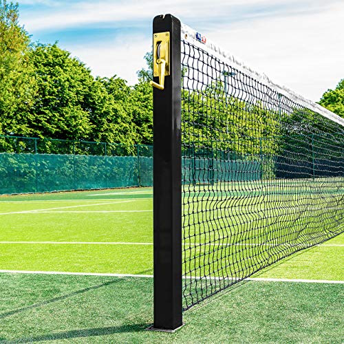 Vermont Square Tennis Posts [ITF Regulation] | 76mm Powder Coated Steel – Optional Ground Sockets (Black, with Ground Sockets)