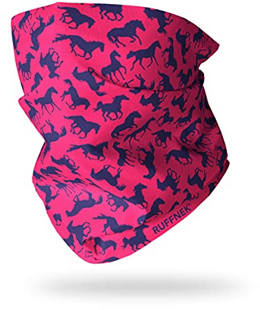 Ruffnek HORSES PINK & BLUE Snood Neck Gaiter - Equestrian Horse Riding Neck Warmer for Women & Children