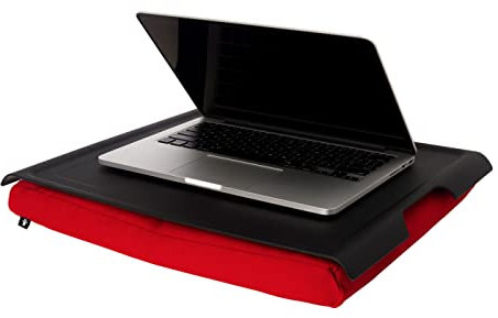 Bosign. Knietablett Laptray mit Sitzsack-Kissen für Laptop, Frühstück. Rutschfestes Tablett. Abnehmbarer und waschbarer Kissenbezug. Schwarzes Tablett. Rotes Kissen. Groß- 46 x 38 x 6,5 cm