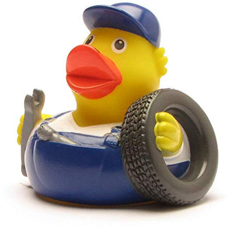 Duckshop I Badeente KfZ-Mechaniker I Quietscheente I L: 7 cm - inkl. Quietscheentchen-Schlüsselanhänger im Set I Geschenk für Autoliebhaber I Präsent Sammler