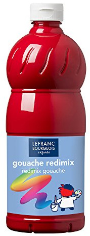 Lefranc Bourgeois 188028 Redimix Tempera Farbe - Primärrot - 1000 ml – Flüssige Gouachefarbe, hohe Deckkraft, wasserbasiert