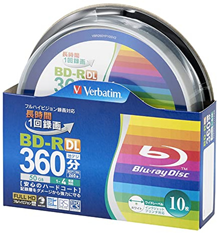 Verbatim Bluray BD-R DL Lot de 10 disques Blu-ray imprimables à jet d'encre 4x 50 Go