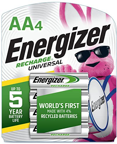 Energizer Rechargeable AA Batteries, Recharge Universal AA Battery Pre-Charged, 4 Count