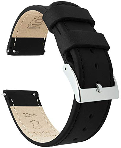 BARTON WATCH BANDS Quick Release Top Grain Leather Watch Band Strap, Black Leather/Black Stitching, 20mm
