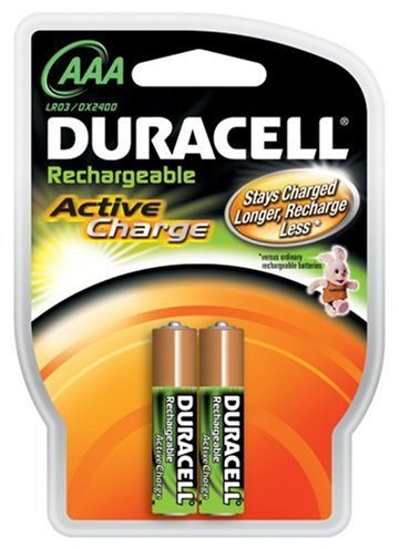 Duracell Active Charge Rechargeable Batteries, Micro AAA (HR03), 1.2V 800 mAh Pack of 2