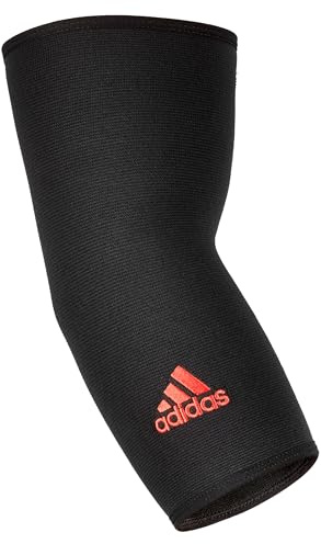 adidas Elbow Support Sleeve - Seamless and Smooth Elbow Support for Training, Competitions, and General Fitness - Ergonomic Design, Nylon Trim - Durable & Breathable - Black (Red Logo), X-Large