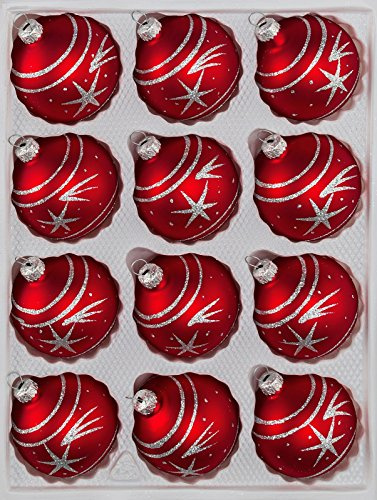12 TLG. Glas-Weihnachtskugeln Set in Classic Rot Silber Komet- Christbaumkugeln - Weihnachtsschmuck-Christbaumschmuck