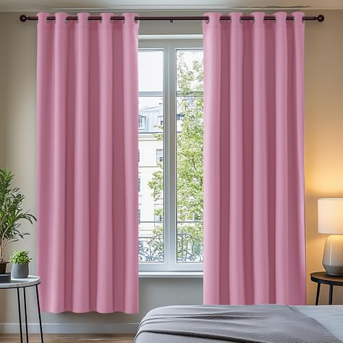 Deconovo Pink Blackout Curtains for Kids Thermal Insulated Eyelet Curtains Bedroom 66 x 72 Drop Inch Pink 2 Panels