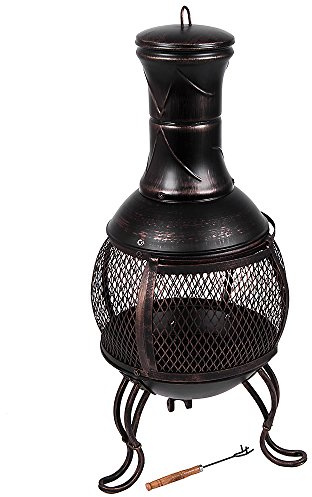 Home Discount Fire Vida Cheminée d'extérieur en Acier pour Jardin ou terrasse Noir et doré Antique