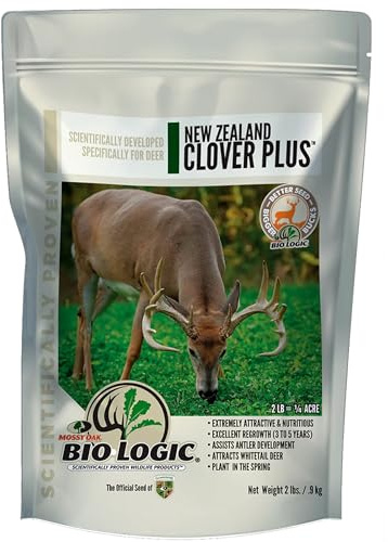 BioLogic New Zealand Clover Plus Chicory Perennial Food Plot Seed, Hardy Drought Resistant Perennial Blend for Whitetail Deer, Wild Turkey, Upland Birds, 2 lb Bag Plants 1/4 Acre