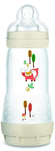 MAM Biberon Easy Start Anti-Colique (320 ml), biberon bébé idéal pour l'allaitement mixte, tétine débit 3, base aérée anti-colique, Lin