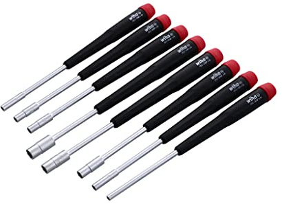 Wiha 26591 Präzisions-Zoll-Steckschlüssel-Set, 8 Stück | Konischer Griff, verchromt, satiniert