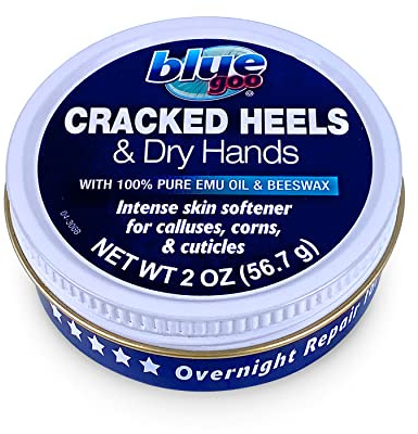 Blue Goo Cracked Heels & Dry Hands Skin Protectant, Treats Cracked Skin & Heel Fissures, OTC Lanolin Formula, 2 oz, Made with Emu Oil & Beeswax