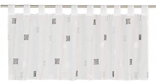 Bistrogardine Quadro 07, Scheibengardine 48x140cm, halbtransparent, Weiß-grau