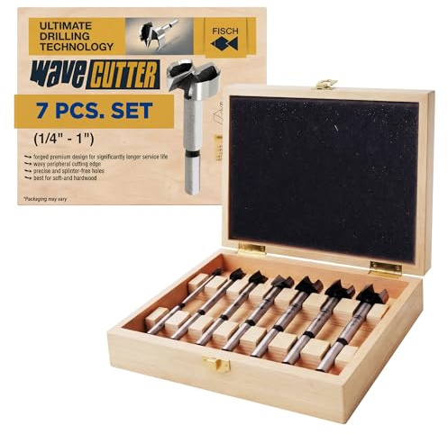 Fisch Fsa-197058 1/4-inch-1-inch Diamètre Wave Cutter Mèche à façonner dans une boîte en bois, 7 pièces