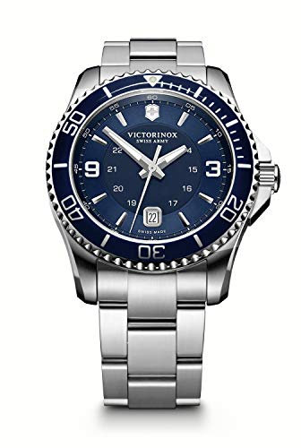 Victorinox Men’s Watch Maverick Ø 43 mm, Swiss Made, Analogue Quartz, Water-Resistant up to 100 m, Sapphire Glass, Stainless Steel Strap, Silver