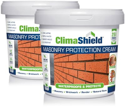 Climashield Masonry Waterproofing Cream - 2 x 5L - Exterior Brick Sealer & Rain Repellent Clear Waterproof Sealant for Concrete, Cement, Mortar, Sandstone, Limestone & Granite. Lasts up to 25 Years