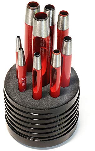 S&R Locheisen-Satz 2-10mm, Rund-Locheisen & Loch-Pfeifen für präzises Ausstanzen in Pappe, Gummi & Leder, Hohlstanzer & Formlocheisen für Gürtel, Uhren-Armband & weiche Werkstoffe