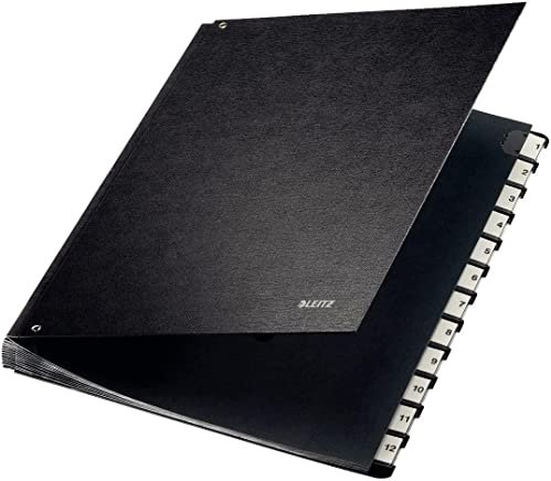 Leitz Pultordner, A4, 12 Fächer, 12 Plastik-Zahlen-Taben, 6 Sichtlöcher, Schwarze Hartpappe, Schwarz, 58120095