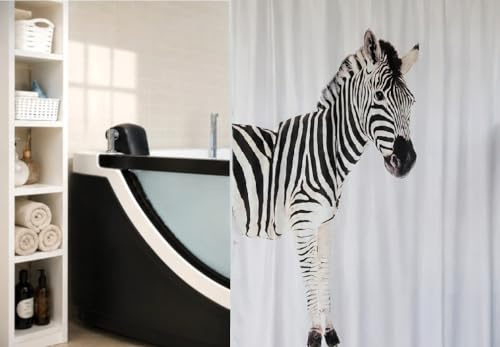 Spirella Zebra Black Duschvorhang 180 x 200cm. (Breite x Höhe), schwarz und weiß Tiermotiv