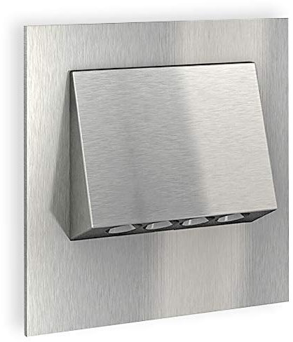 Narva Lampada a LED da incasso, a parete, per le scale, in acciaio inox spazzolato o grafite nera, compatibile con scatole da incasso da 60 mm, CREE LED, 230 V, IP20, luce bianca calda, alta qualità, lavorazione ottima, montaggio semplice Edelstahl quadratisch - warm weiß