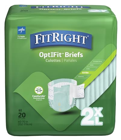 FitRight OptiFit Extra Adult Briefs, Incontinence Diapers with Tabs, Moderate Absorbency, 2XL, 60 to 70, 20 Count (Pack of 4)