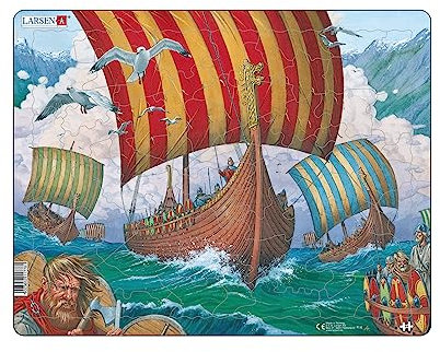Larsen FI6 Rahmenpuzzle für Kinder I Wikingerschiffe auf zur Schlacht I Puzzle ab 4 Jahre I Schönes Kinderpuzzle mit 64 Teilen I Spiel, Spaß & Lernen