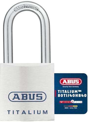 ABUS Titalium Vorhängeschloss 80TI/40HB40 gl.-8011 - gleichschließend und mit hohem Bügel - leichter Schlosskörper aus Spezial-Aluminium - ABUS-Sicherheitslevel 6 - Silber