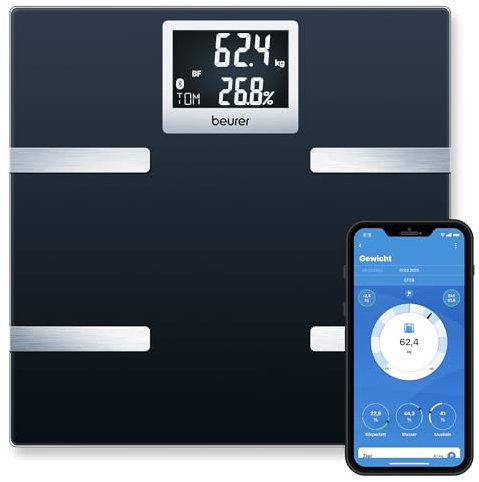 Beurer BF 700 Diagnosewaage, Messung von Körperfett, Körperwasser, Muskelanteil und Knochenmasse, Kalorienbedarf AMR/BMR, BMI, mit App-Anbindung