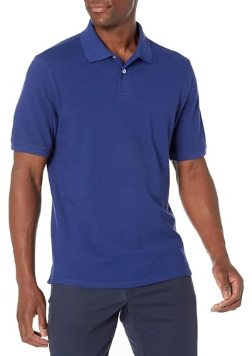 Amazon Essentials Men's Regular-Fit Short-Sleeve Cotton Piqué Polo Shirt (Available in Big and Tall), Navy, L