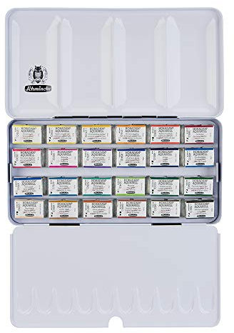 Schmincke – HORADAM AQUARELL Farbkasten mit 24 feinsten Aquarellfarben, 74324097, Premium Metallkasten, Malset, 24 x 1/1 Näpfchen