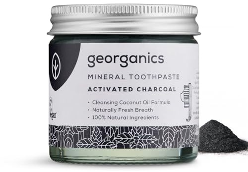 Georganics Mineral Toothpaste - 60ml - Activated Charcoal - Fluoride, SLS & Glycerine Free - Non-Foaming Natural Toothpaste with Virgin Coconut Oil - Certified Cosmos Natural, Vegan and Cruelty-Free
