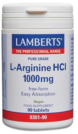 Lamberts L-Arginina 1000 mg | Aminoácido en Forma Libre | Listo para Absorber y Utilizar por el Cuerpo | 90 Tabletas | 90 Días | Calidad Farmacéutica GMP