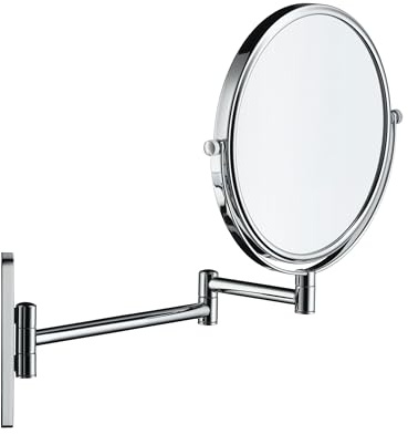 Duravit Kosmetikspiegel D-Code, Vergrößerungsspiegel mit 1x/3x Vergrößerung, Schminkspiegel 360° Schwenkbar, Wandmontage, Chrom, 203x330x310 mm